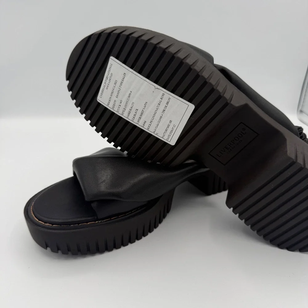 Liverpool Platform Sandals‎ Womens Black Leather Lug Sole Slingback Minimalist